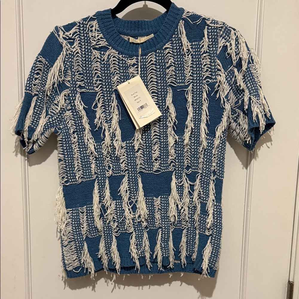 Ulla Johnson Blue and White Crew Neck Sweater